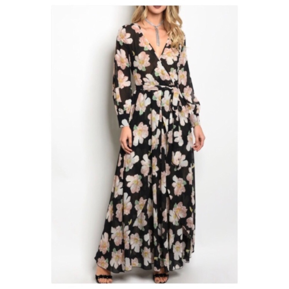 Black floral print maxi dress